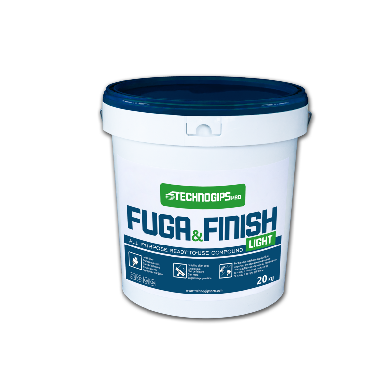 FUGA & FINISH Light е лека, готова за употреба универсална смес, подходяща за фугиране на гипсокартонени плоскости или за цялост