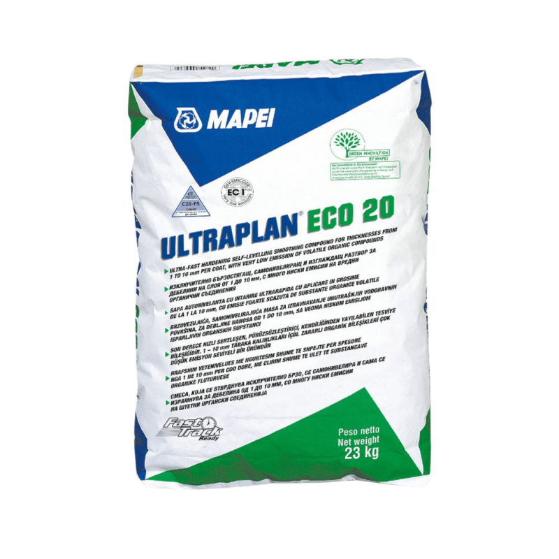 ULTRAPLAN ECO 20 се използва за изравняване и изглаждане на различия в дебелината от 1 до 10 мм. на нови или съществуващи основи
